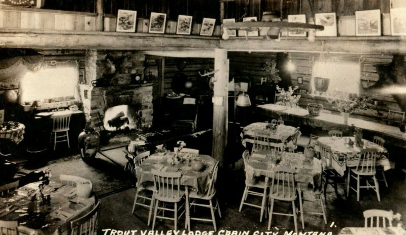 Vintage Trout Valley Lodge Cabin City RPPC Real Inside View Photo Postcard F87