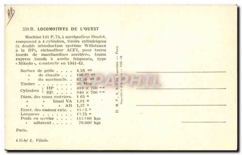 Postcard Old Train Locomotive 141 P74 Machine