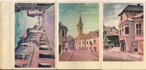 Gyor, Hungary, Postcard Letter, Multiple Views of City, Artist View 1930's?