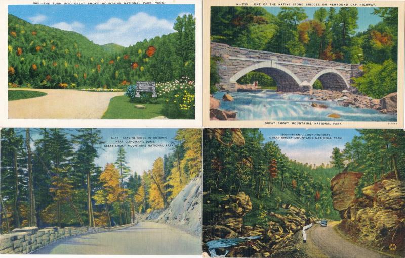 (4 cards) Smoky Mountains Tennessee or North Carolina Entrance & Highway Scenes