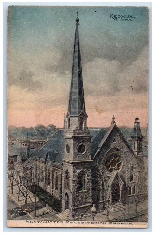 1914 Westminster Presbyterian Church Keokuk Iowa IA Hand-Colored Postcard