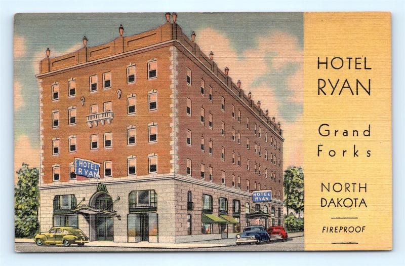 Postcard ND Grand Forks Hotel Ryan Vintage Linen K15