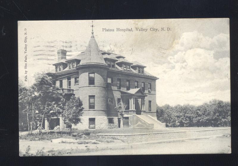 VALLEY CITY NORTH DAKOTA PLATOU HOSPITAL ANTIQUE VINTAGE POSTCARD ND 1908