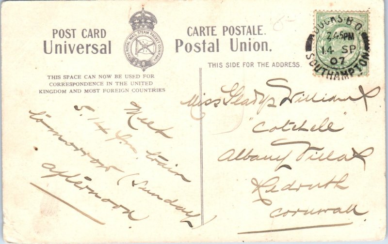 1907 R. M. S. P. Amazon Royal Mail Steam Ship Interior View Dining Room Postcard