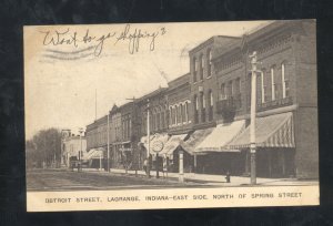 LAGRANGE INDIANA DOWNTOWN DETROIT STREET SCENE STORES VINTAGE POSTCARD