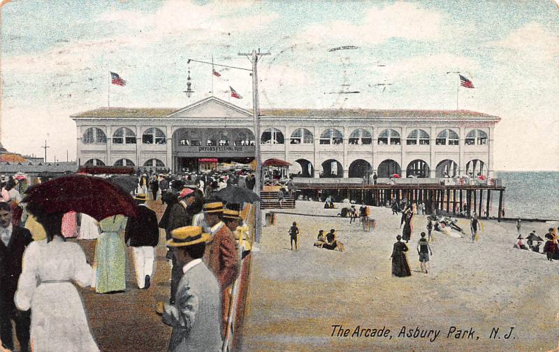 The Arcade, Asbury Park, New Jersey, Early Postcard, Used in 1908