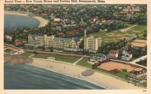 Vintage Postcard 1930's Aerial View New Ocean House Puritan Hall Swampscott MA