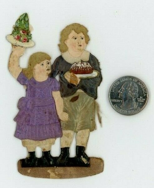 1870's-80's Lovely Christmas Kids Cloth Covered Victorian Die Cut X146 