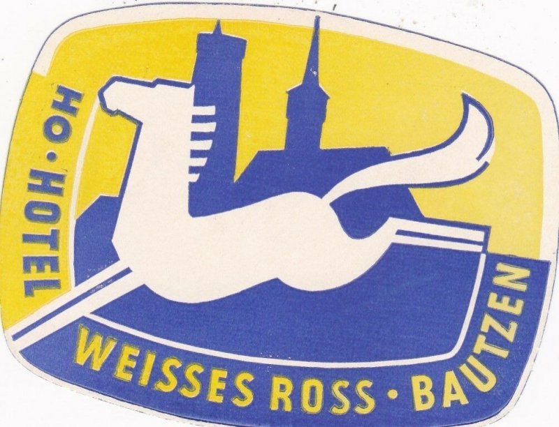 Germany Bautzen Ho Hotel Weisses Ross Vintage Luggage Label sk3124