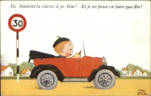 Mabel Lucie Attwell Little Boy Driving Car French Title Postcard