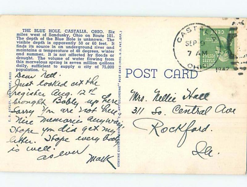 Linen POSTCARD FROM Castalia - Near Sandusky Ohio OH HM9721