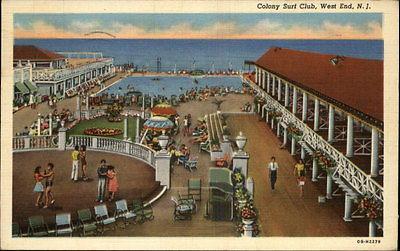 West End NJ Colony Surf Club Bird's Eye View Old Linen Po...