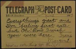 Telegraph Post Card - Mehoopany, PA 1907 cancel