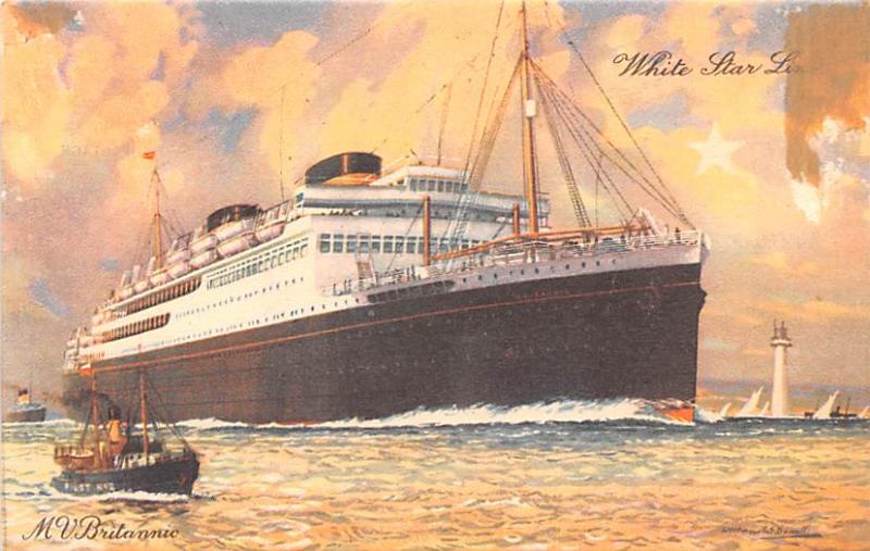 White Star Line, MV Britannic White Star Line Cunard Ship Unused light crease...