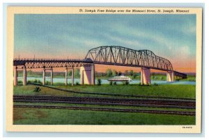 c1940's St. Joseph Free Bridge Over Mississippi River Missouri MO Postcard 