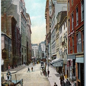 c1910s Boston MA State Street Old State House Downtown Crowd Store Signs PC A207