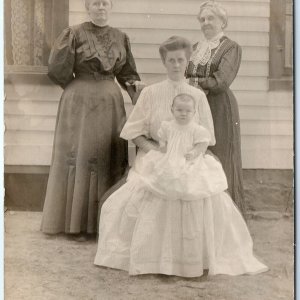 c1910s Idyllic Mother w/ Baby Girl Outdoor RPPC House Old Woman Real Photo A140