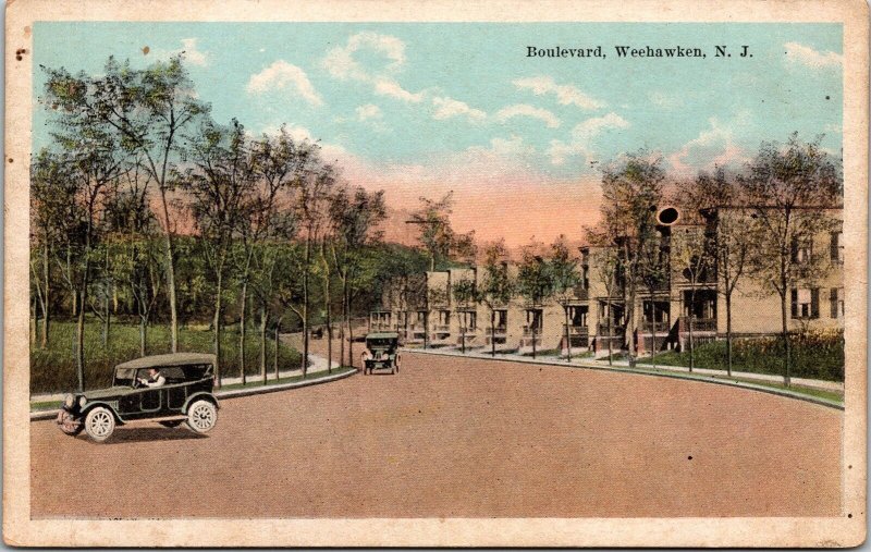 Blvd Weehawken NJ New Jersey Sunset Old Cars WB Postcard UNP VTG Unused Vintage 