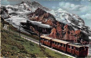 Jungfraubahn Incline Railroad Train Swiss Alps Switzerland 1953 postcard