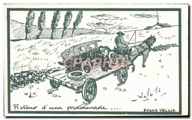 Old Postcard Fancy Cars Back to & # 39A walk Illustrator Franz Veccia