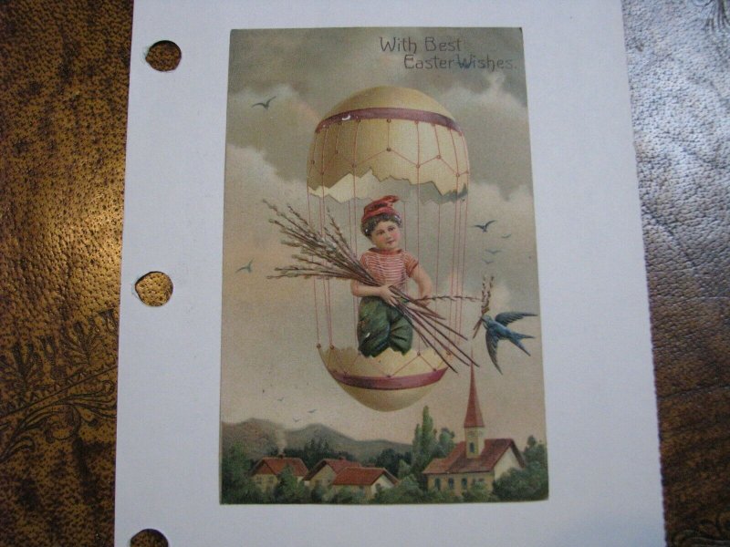 Postcard Easter Boy Egg Balloon #7488 / 7491