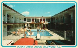 Vintage Postcard Ocean Crest Lodge Swimming Pool Amenities Wildwood New Jersey