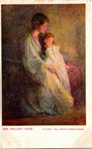 Twilight Hour Painting, Mother and Child Undivided Back Vintage Postcard T28