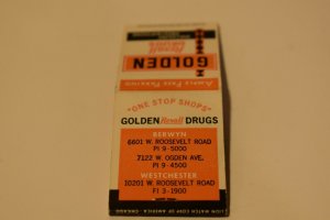Golden Rexall Drugs Discount Prescriptions Berwyn Westchester Illinois Matchbook