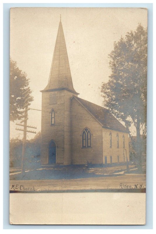 c1910's ME Church Front View Alden New York NY RPPC Photo Antique Postcard