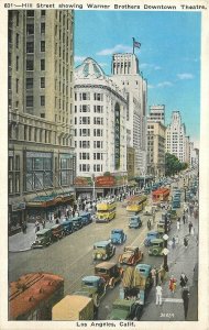 Postcard California Warner Bros Cars Trolleys Downtown Theater Kashower 23-1268