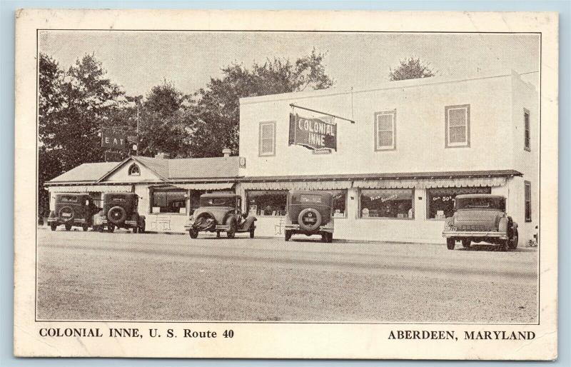 Postcard MD Aberdeen Maryland Colonial Inne Restaurant c1930s Cars Route 40 S6