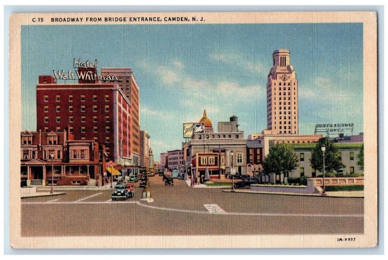 1940 Broadway From Bridge Entrance Buildings Road Camden New Jersey NJ Postcard