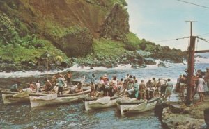 Bounty Bay Pitcairn Island Harbour Rwo & Diesel Boats Leaving Stores Postcard