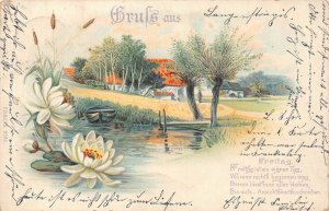 B251 Gruss aus 1903 Lotus Flower Lake Boat Nature Freitag-Friday postcard