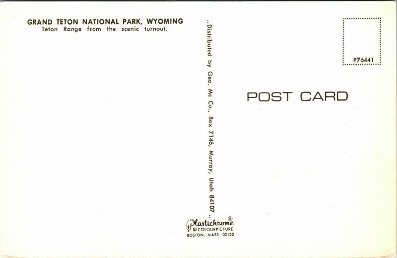 Grand Teton National Park Wyoming WY Postcard Plastichrome VTG UNP Vintage 