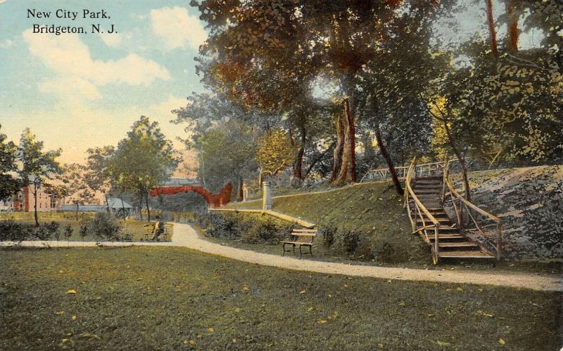 Bridgeton New Jersey~City Park~Winding Path~Steps Up Hillside~Fence~c1910 PC 