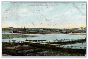 1909 Lumber District Lake River Floating Woods Manistee Michigan MI Postcard