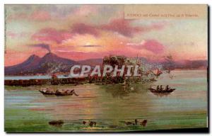 Postcard Old Naples Castel dell collar Ove ed il Vesavio