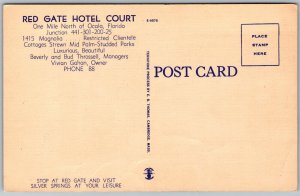 Vtg Ocala Florida FL Red Gate Hotel Court Motel 1940s View Linen Old Postcard