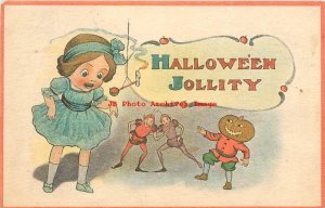 Halloween, Samson Brothers No S 601-1 Color, Girl with JOL Boy & Sprites, 1914