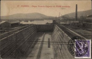 Ferrol Spain Dique Victoria Eugenia Ships Harbor c1910 Vintage Postcard