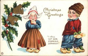 Christmas Children Dutch Embossed Vintage Postcard