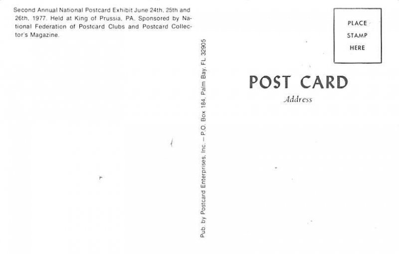 Second Annual National  Exhibit Prussia, Pennsylvania USA View Postcard Backing 