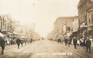 Aberdeen SD June 7 1911 Marching Trolley Storefronts Real Photo Postcard