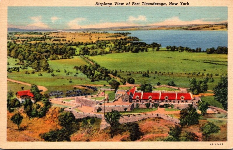 New York Fort Ticonderoga Airplane View 1936 Curteich