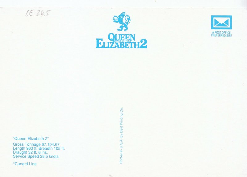 Shipping Postcard - Cruise Liner - Queen Elizabeth 2      LE245