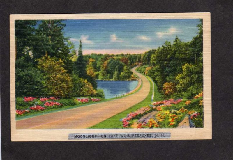 NH Moonligh on Lake Winnipesaukee New Hampshire Linen Postcard