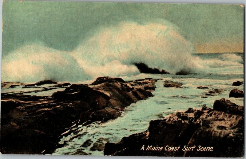 A Maine Coast Surf Scene ME Vintage Postcard W31