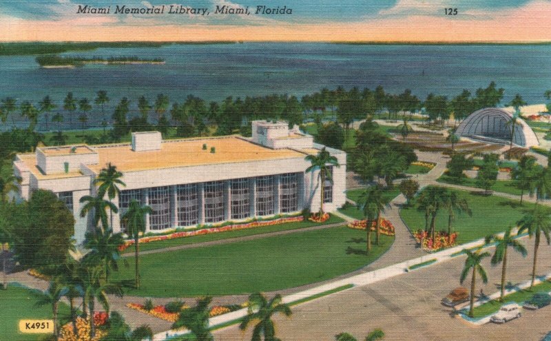 Vintage Postcard 1953 Miami Memorial Public Library & Bandshell Miami Florida FL