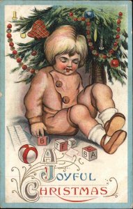 Christmas Little Boy with Building Blocks Vintage Toys c1910 Vintage Postcard